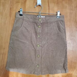 Tory Burch Lucitano Tan Corduroy Button Front Snap Mini Skirt Size 2